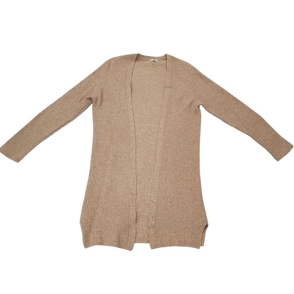 J.Crew Ribbed Knit Open Front Cardigan Sweater Tan Lambswool Neutral Women's S/M - Picture 4 of 15